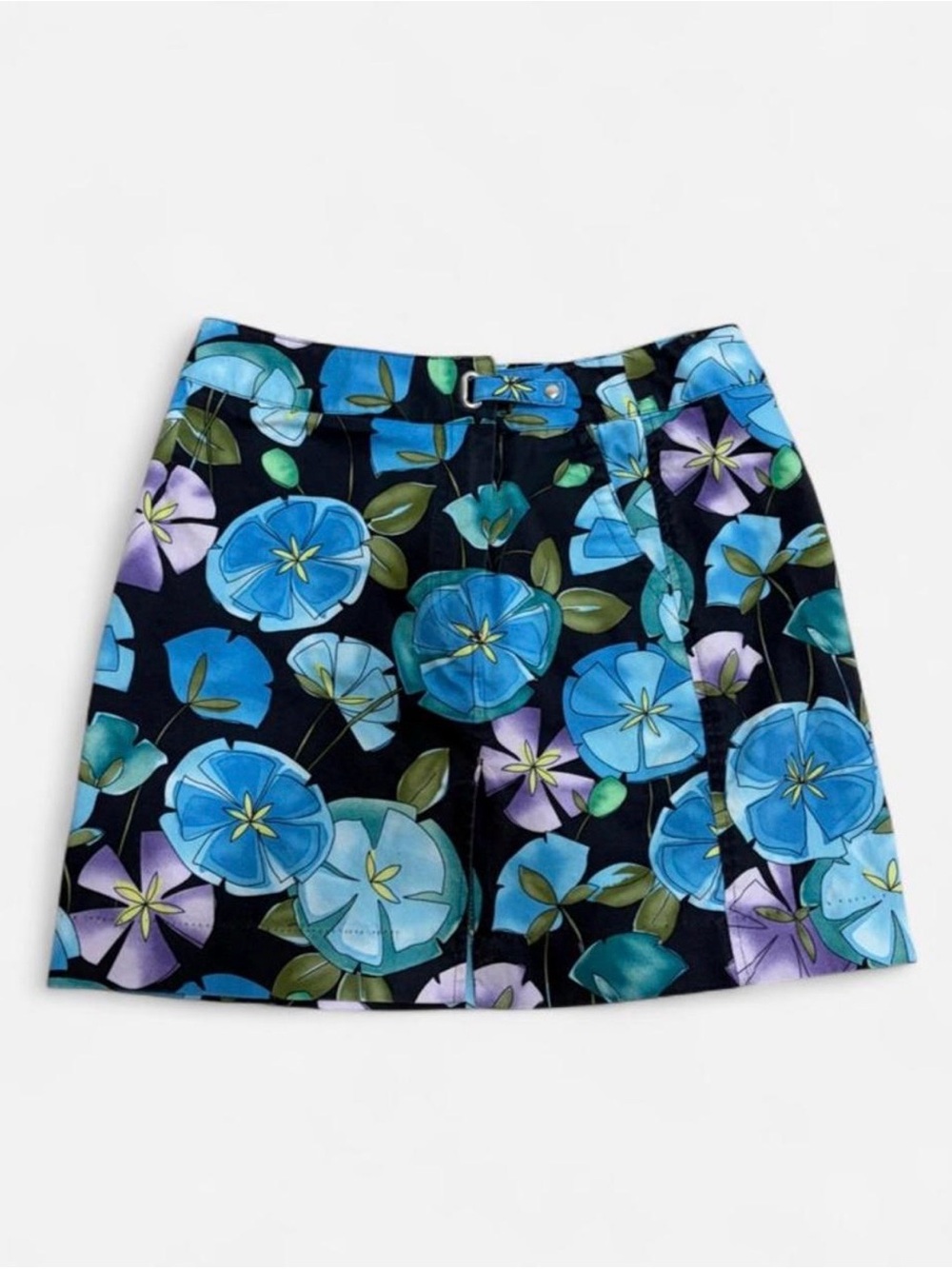 Vintage Talbots Floral Mini Skirt Size 4 Blue Black Y2K 90s Preppy